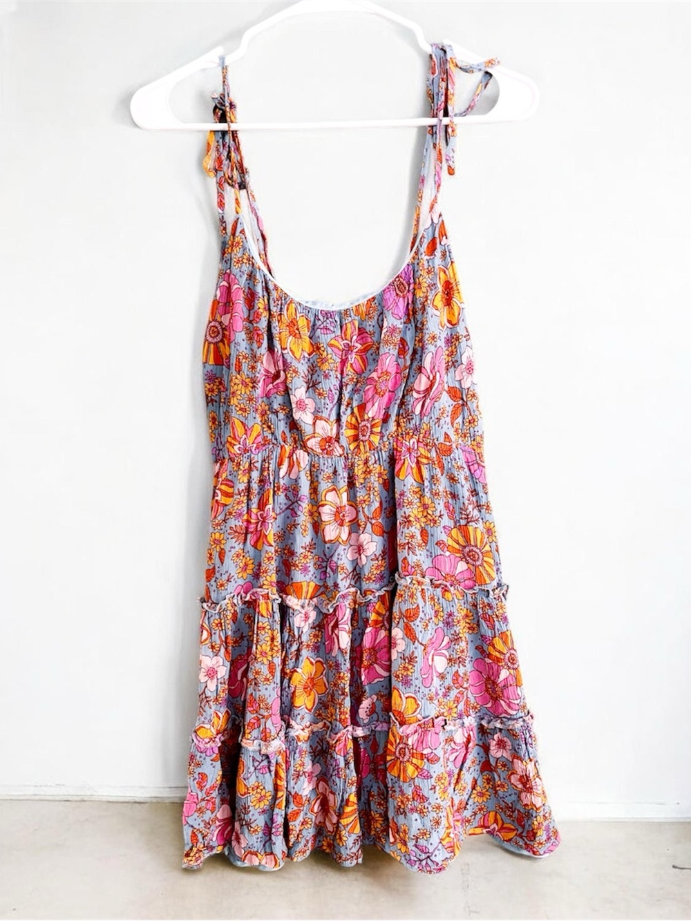 Pink Lily Pink & Orange Floral Tiered Ruffle Mini Dress